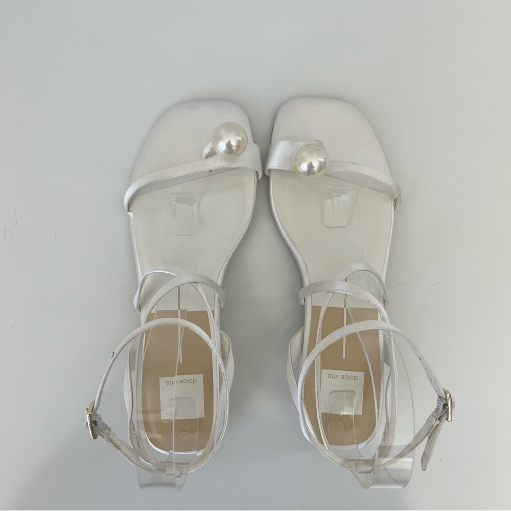 Dolce Vita White Satin Pearl Strappy Flat Sandals Bridal Wedding Size 8.5 - Picture 7 of 13